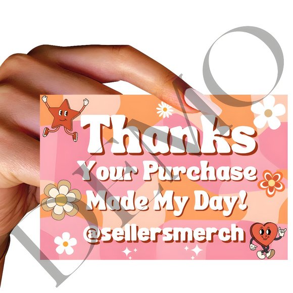 Retro Groovy Personalized Thank You Cards 4" x 6" - Colorful Packaging Note Card - Picture 2 of 3